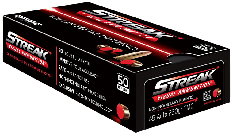 Streak Ammunition 45 ACP 230 Grain Total Metal Jacket Red Cold Tracer