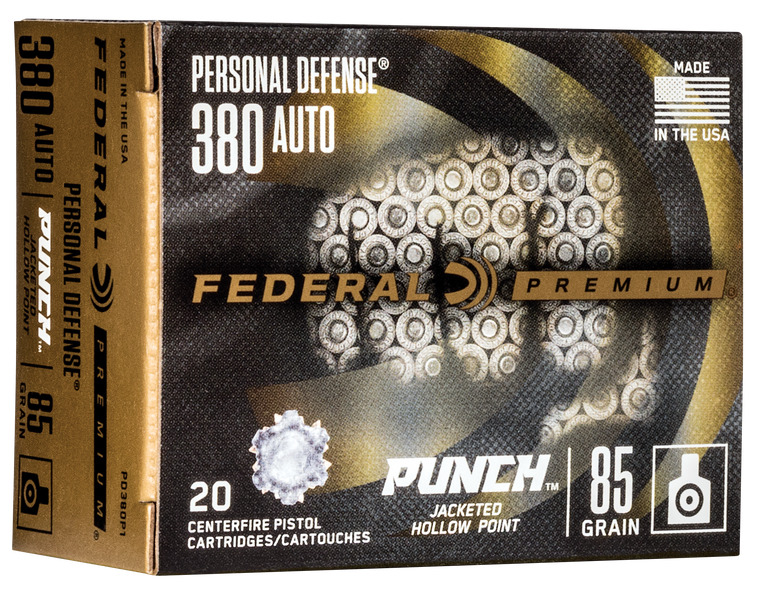 Federal Personal Defense Punch Ammunition 380 ACP 85 Grain Jacketed Hollow Point 20RD