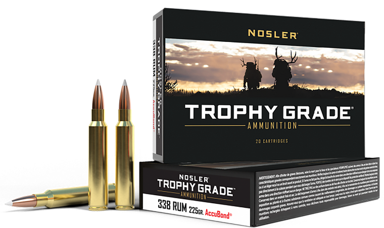 Nosler Trophy Grade Ammunition 338 Remington Ultra Magnum 225 Grain AccuBond 20RD