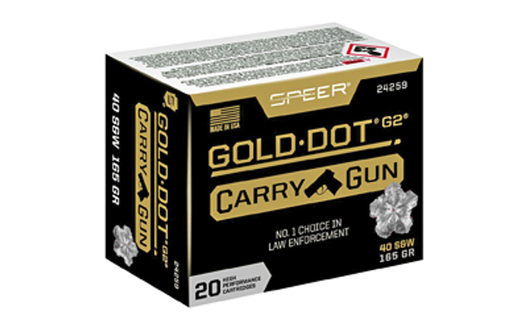 Speer Gold Dot Carry Gun Ammunition 40 S&W 165 Grain Gold Dot G2 20RD