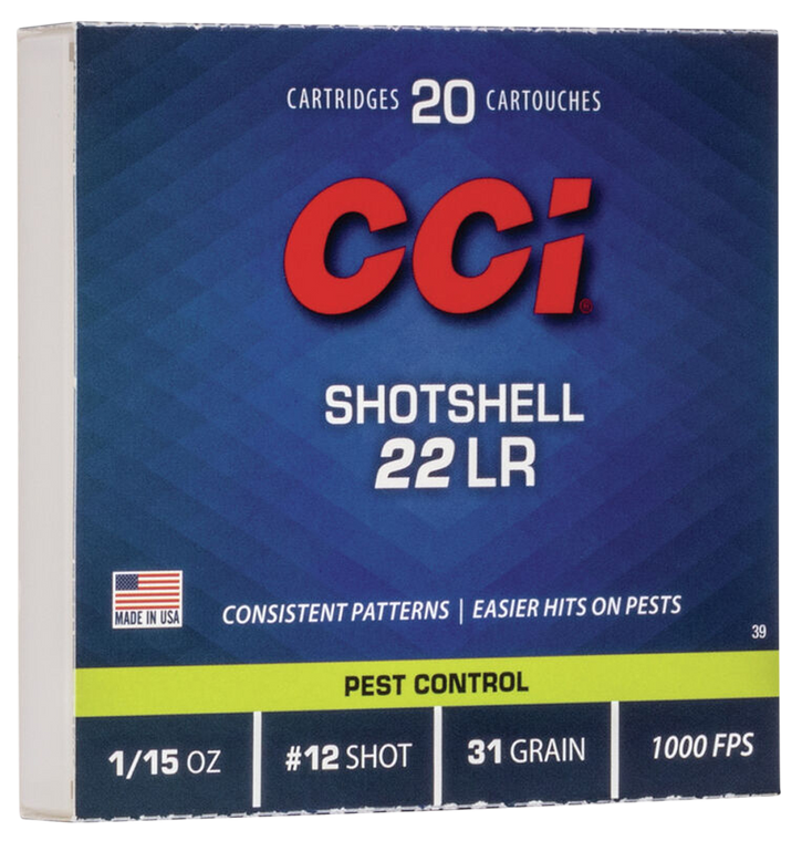 CCI Shotshell Ammunition 22 Long Rifle 31 Grain #12 Shot 20RD