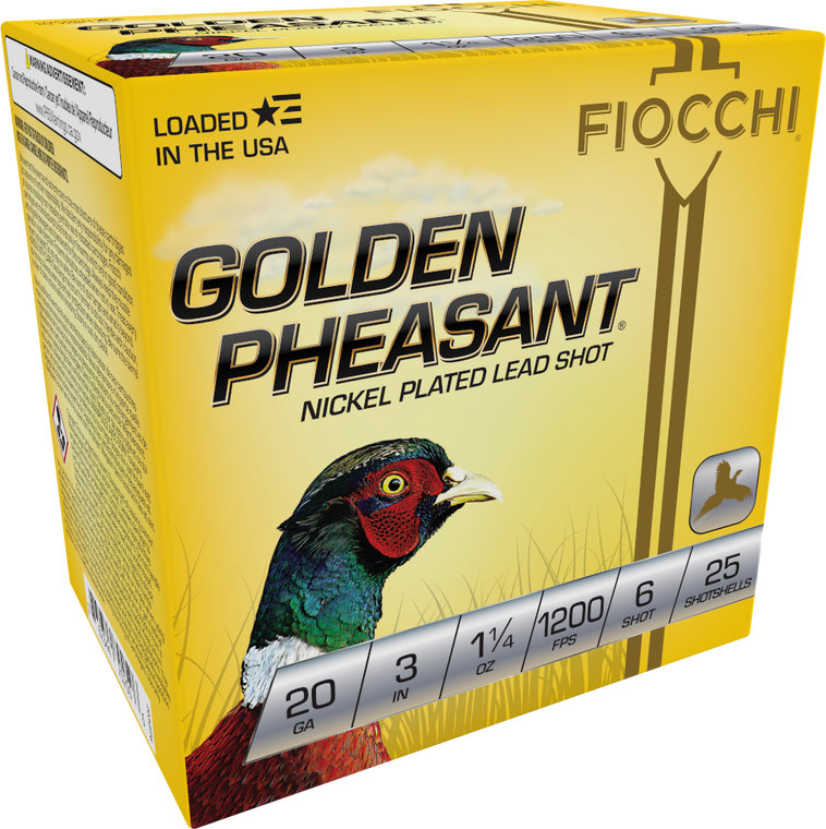 Fiocchi Golden Pheasant Ammunition 20 Gauge 3" 1-1/4 oz #6 Nickel Plated Shot Box of 25