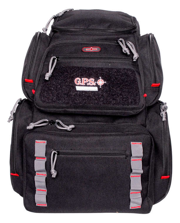 GPS Bags 1712BPB Pistolero Backpack Black with Gray Accents, 5 Handgun Storage Cases, Accessory Pockets, Visual ID Storage System, Waterproof Pullout Cover, Internal Frame & MOLLE Webbing System