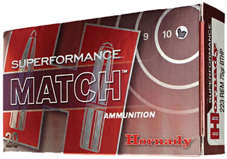 Hornady Superformance Match Ammunition 223 Remington 75 Grain Hollow Point Boat Tail Match 20RD