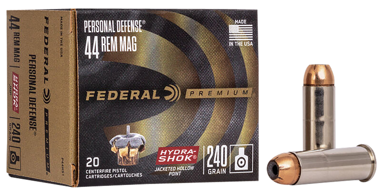 Federal Premium Personal Defense Ammunition 44 Remington Magnum 240 Grain Hydra-Shok Jacketed Hollow Point 20RD