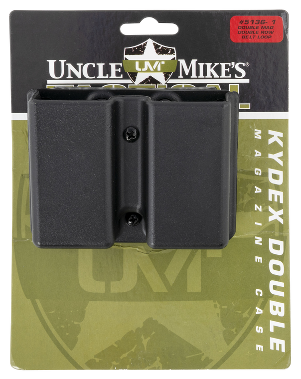 Uncle Mike's 51361 Kydex Double Mag Case Black Kydex Belt Clip 9mm Luger 40 S&W Belts 1.75" Wide
