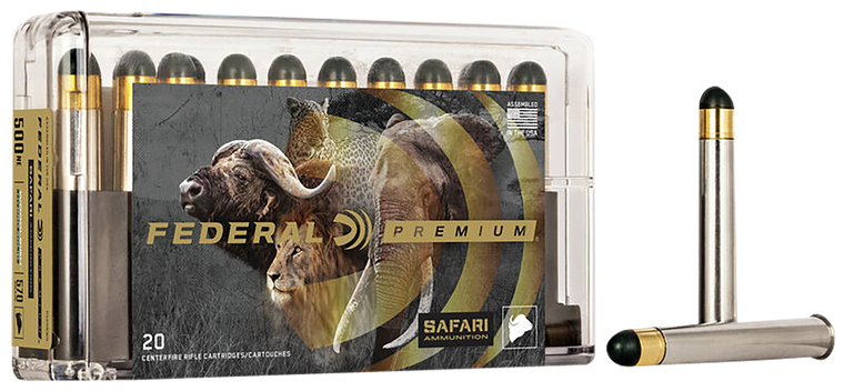 Federal Premium Safari Ammunition 500 Nitro Express 570 Grain Woodleigh Hydrostatically Stabilized Solid Bullets 20RD