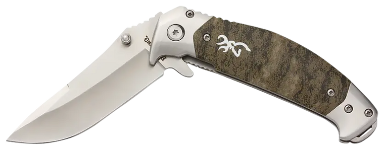 Browning 3220355 Tactical Hunter3.25" Folding Modified Drop Point Plain 9Cr18MoV SS Blade/Mossy Oak Bottomland Stainless Steel Handle Includes Pocket Clip