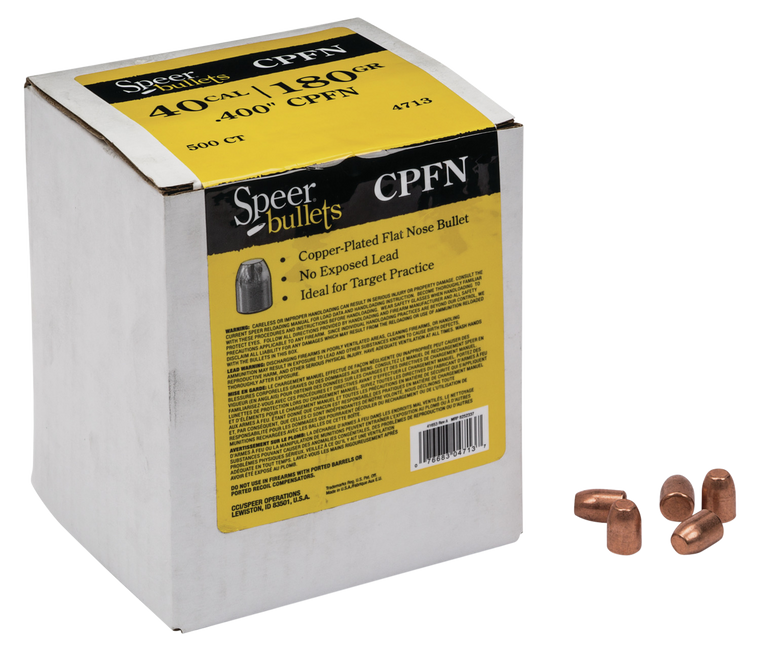 Speer Bullets 40 S&W, 10mm Auto (400 Diameter) 180 Grain Copper Plated Flat Nose Box of 500
