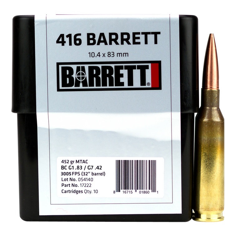 Barrett 17222 Rifle Match Grade 416 Barrett 452 gr MTAC 10 Per Box/ 8 Cs