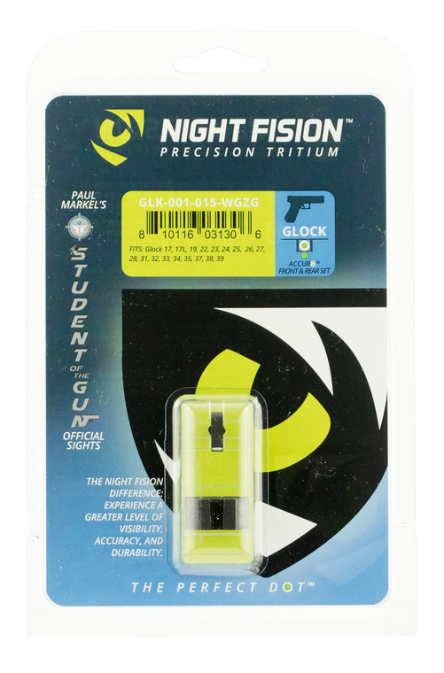 Night Fision GLK001015WGZ Student Of The Gun Accur8 For GlockBlack | Green Tritium White Ring Front Sight Green Tritium Black Ring Rear Sight Set