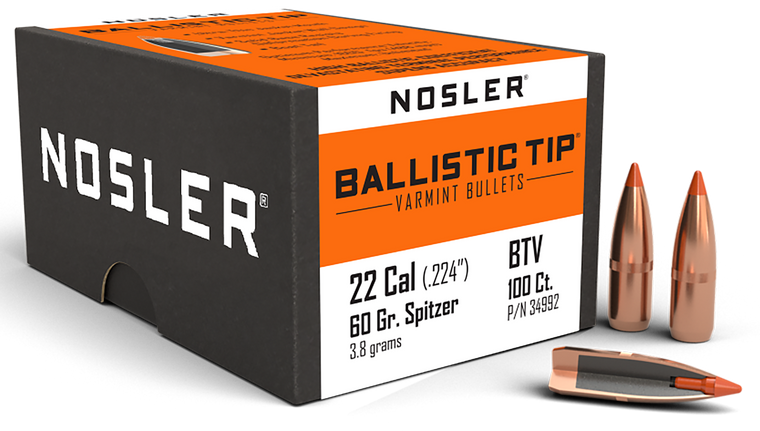 Nosler 34992 Ballistic Tip Varmint .22 Cal .224 60 gr Spitzer 100 Per Box