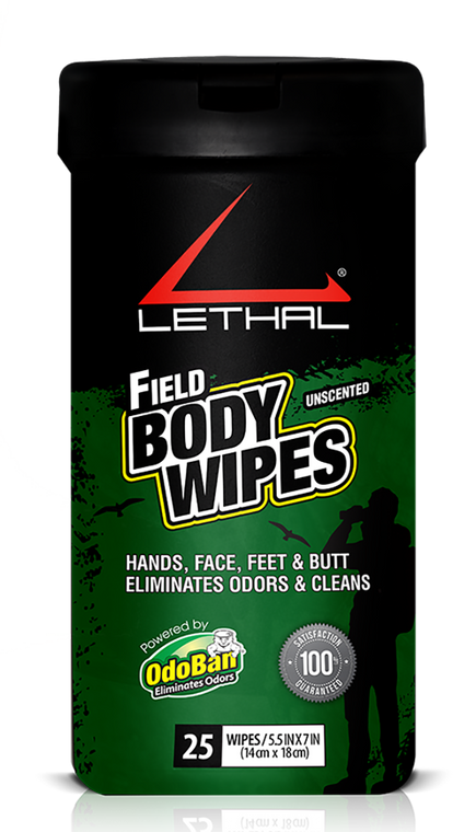 Lethal 9423W6725W Field Body WipesOdor Eliminator Bamboo Fiber Wipes 25 Per Pkg