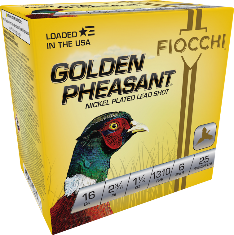 Fiocchi Golden Pheasant Ammunition 16 Gauge 2-3/4" 1-1/8 oz Nickel Plated Shot