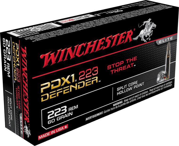 Winchester Ammo S223RPDB PDX1 Defender Defense 223 Rem 60 gr Split Core Hollow Point (SCHP) 20 Per Box/ 10 Cs