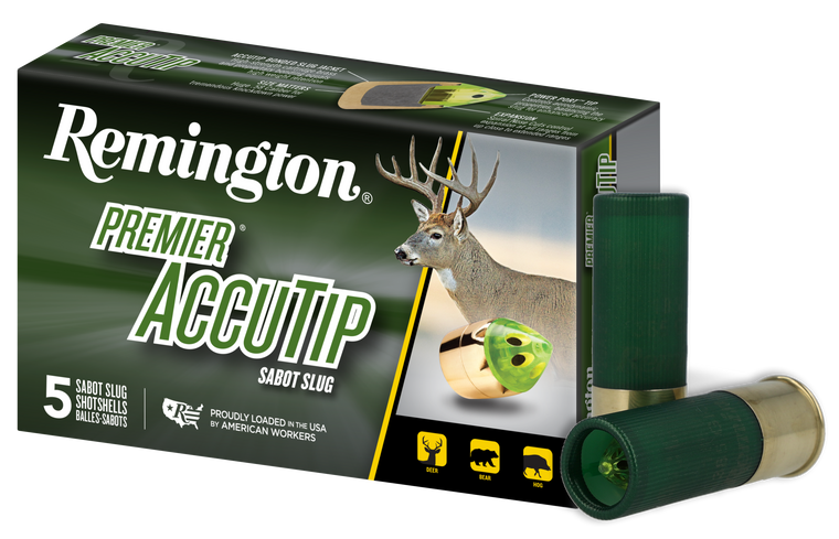 Remington Premier Ammunition 12 Gauge 3" 385 Grain AccuTip Bonded Sabot Slug with Power Port Tip Box of 5