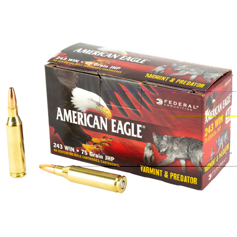 Federal American Eagle Varmint and Predator Ammunition 243 Winchester 75 Grain Hollow Point Box of 40