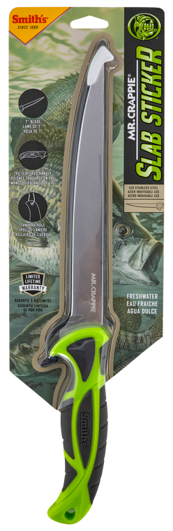 Smiths Products 51209 Mr. Crappie Slab Sticker 7" Fixed Fillet Plain 420HC SS Blade Gray/Green TPE Handle Includes Sheath