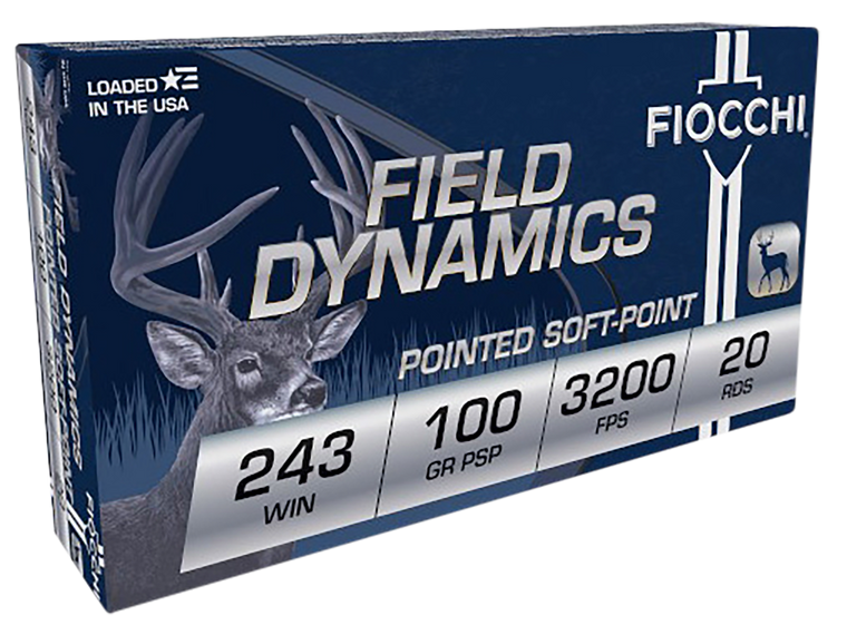 Fiocchi Field Dynamics Ammunition 243 Winchester 100 Grain Pointed Soft Point 20RD