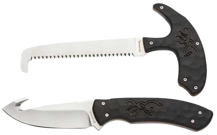 Browning 3220420 Primal Combo Fixed 3.75"/5.25" Gut Hook/Saw Gut Hook/Skinner/Saw 8Cr13MoV SS Blade/Black Polymer w/Rubber Overmold Handle