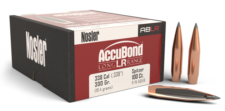 Nosler AccuBond Long Range Bullets 338 Caliber (338 Diameter) 300 Grain Bonded Spitzer Boat Tail Box of 100