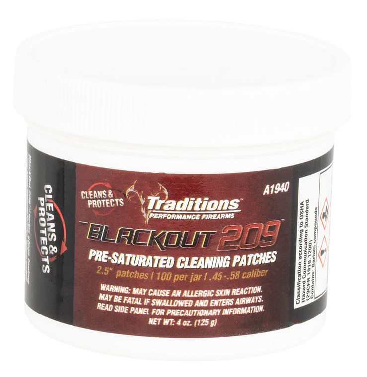 Traditions Blackout 209 Black Powder Cleaning Patches 45-58 Caliber 2.5" Jar of 100