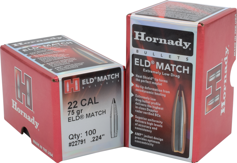 Hornady 22791 ELD Match Target 22 Cal .224 75 gr Extremely Low Drag-Match (ELD-M)