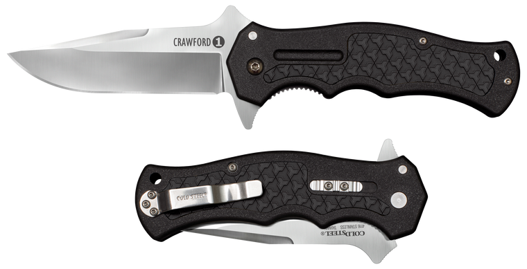 Cold Steel CS20MWCB Crawford 1 3.50" Folding Clip Point Plain 4034 SS Blade Black w/Traction Inlays GRN Handle Includes Pocket Clip
