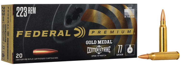 Federal Premium Gold Medal Centerstrike Ammunition 223 Remington 77 Grain Open Tip Match
