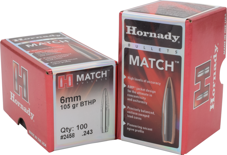 Hornady 2249 Match Target 22 Cal .224 52 gr Hollow Point Boat-Tail Match (HPBTM)