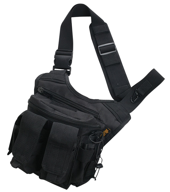 US PeaceKeeper P20307 Rapid Deployment PackWater Resistant Shoulder Sling Black 600D Polyester with Front-Locking Buckle, Concealed Zipper Pocket & External Pouches 7.50" L x 8.50" H x 2.50" D Interior Dimensions