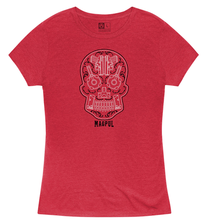 Magpul MAG12186122XL Sugar Skull Women's Red Heather Cotton/Polyester Short Sleeve 2XL