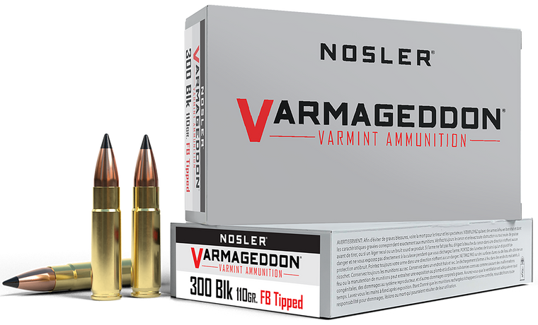 Nosler Varmageddon Ammunition 300 AAC Blackout 110 Grain Polymer Tip Flat Base 20RD