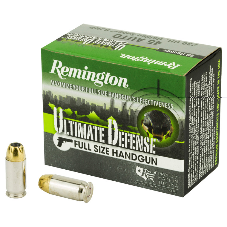Remington Ammunition 28942 Ultimate Defense Full Size Handgun 45 ACP 230 gr Brass Jacket Hollow Point (BJHP) 20rd Bx