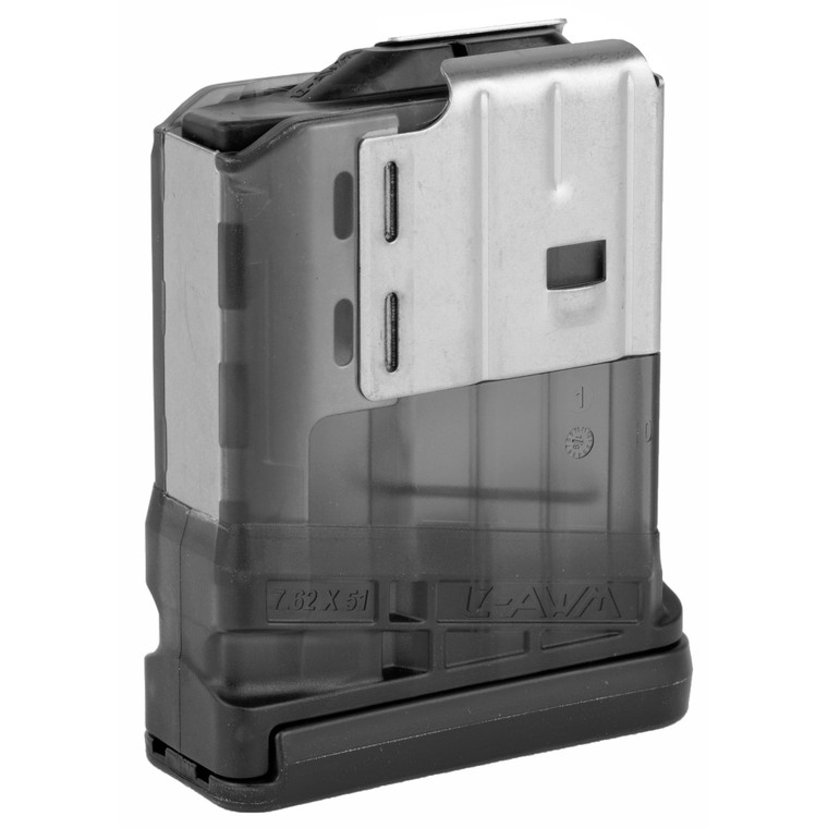 Lancer Magazine, L7 Advanced Warfighter, 308 Win, 7.62mm, Fits AR Rifles, 10rd, L7-10-SMK Translucent Smoke 