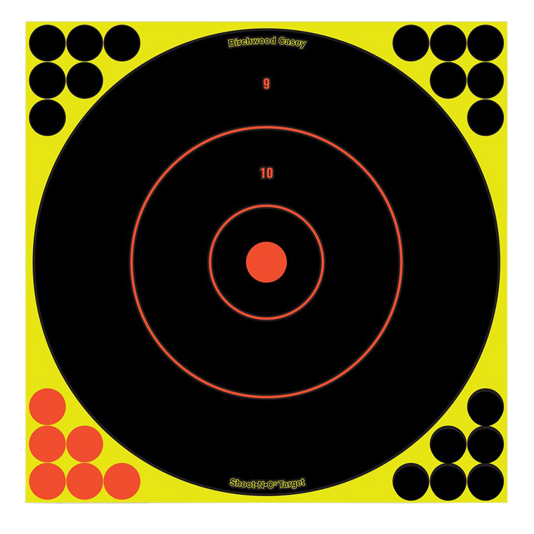 Birchwood Casey 34022 Shoot-N-CSelf-Adhesive Paper Muzzleloader/Shotgun Black/Yellow 200+ yds 12" Bullseye Includes Pasters 12 PK