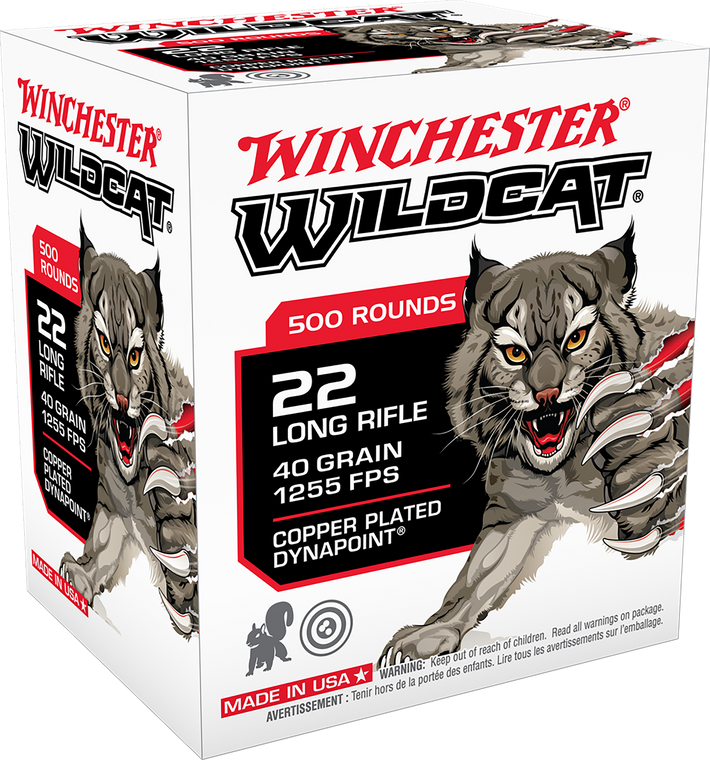 Winchester Wildcat Dynapoint Ammunition 22 Long Rifle 40 Grain Plated Hollow Point Box of 500 Bulk