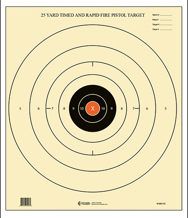 Action Target B8POC100 Competition NRA Time & Rapid Fire Bullseye Paper 25 yds 21" x 24" Black/White 100 Per Box