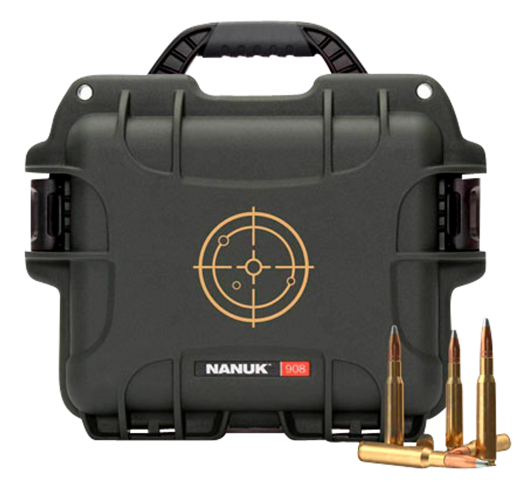 Nanuk 908AMMO1 908Waterproof Black with White TargetLogo Resin & Metal Eyelets Holds 600rds of 223 Rem