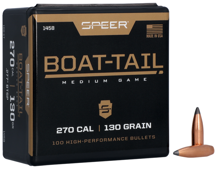 Speer Bullets 270 Caliber (277 Diameter) 130 Grain Spitzer Boat Tail Box of 100