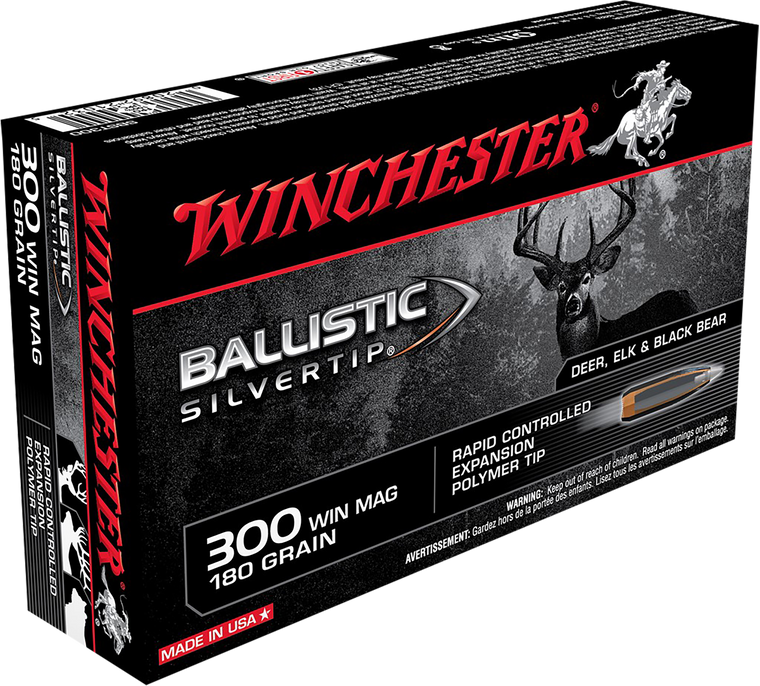 Winchester Ballistic Silvertip Ammunition 300 Winchester Magnum 180 Grain Rapid Controlled Expansion Polymer Tip 20RD