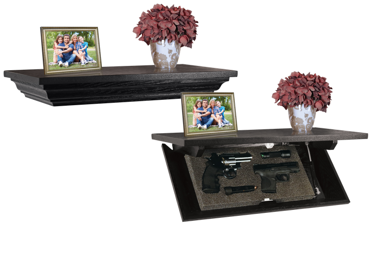 PSP CC24E Concealment Shelf Key Entry Brown Wood Holds 2 Handguns 24" L