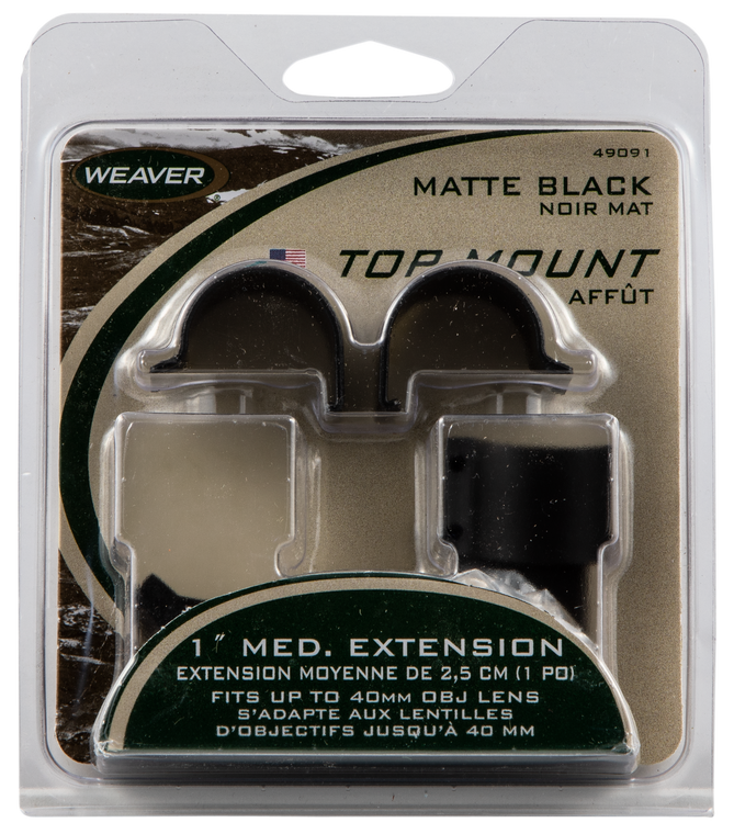 Weaver Detachable Top Mount 1" Rings Matte, Medium, 1 Extended Ring and 1 Standard Ring