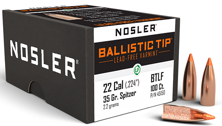 Nosler Ballistic Tip Varmint Bullets 22 Caliber (224 Diameter) 35 Grain Spitzer Flat Base Lead-Free Box of 100