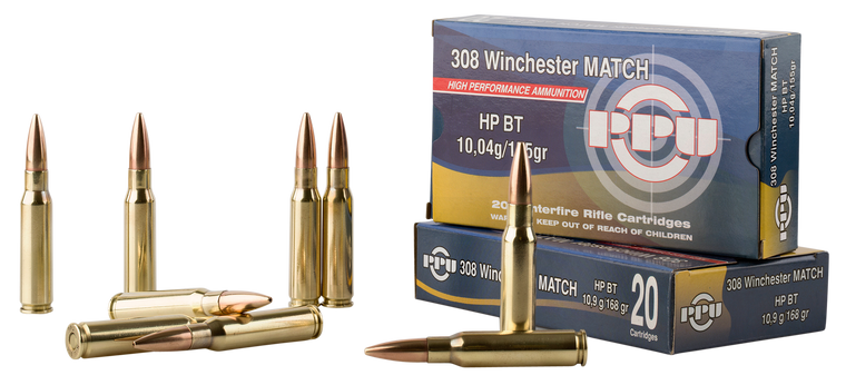 PPU PPM3082 Match Rifle 308 Win 168 gr Hollow Point Boat-Tail (HPBT) 20 Per Box/ 10 Cs