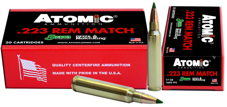Atomic Ammunition 00459 Rifle Match 223 Rem 77 gr Tipped MatchKing 20 Per Box/ 10 Cs