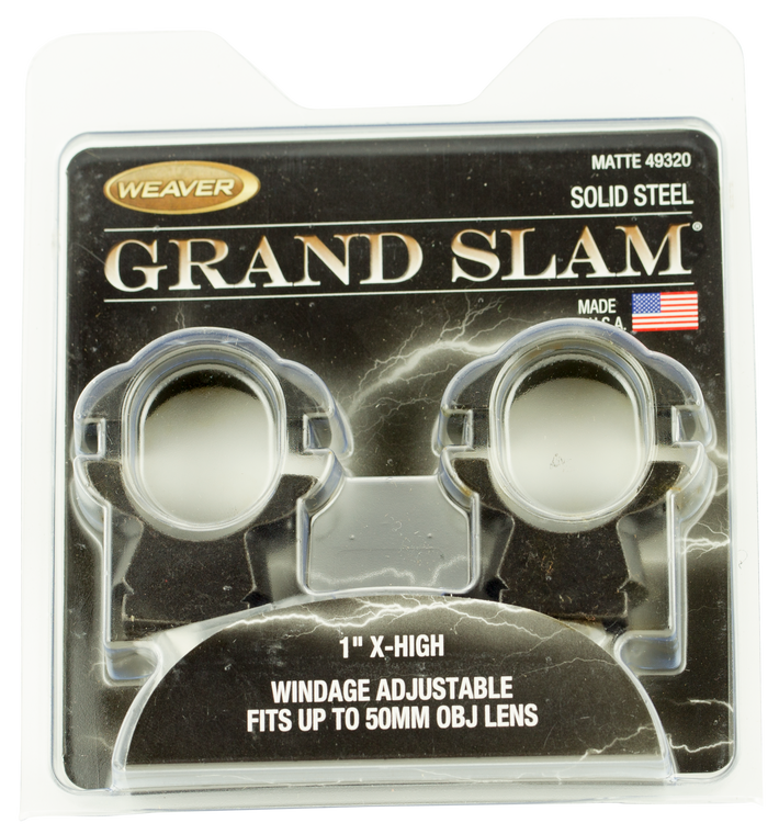 Weaver Grand Slam Windage Adjustable Steel 1" Rings Matte, Extra High