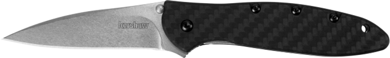 Kershaw 1660CF Leek3" Folding Drop Point Plain Stonewashed CPM 154 SS Blade Black Carbon Fiber Handle Includes Pocket Clip