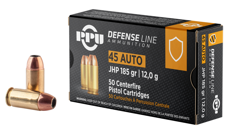 PPU PPD45 Defense Handgun 45 ACP 185 gr Jacketed Hollow Point (JHP) 50rd Bx
