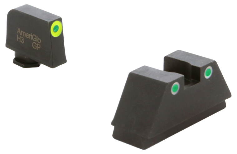 AmeriGlo GL333 Optic Compatible Sight Set for GlockBlack | XL Tall Green Tritium with Lumigreen Outline Front Sight XL Tall Green Tritium with White Outline Rear Sight